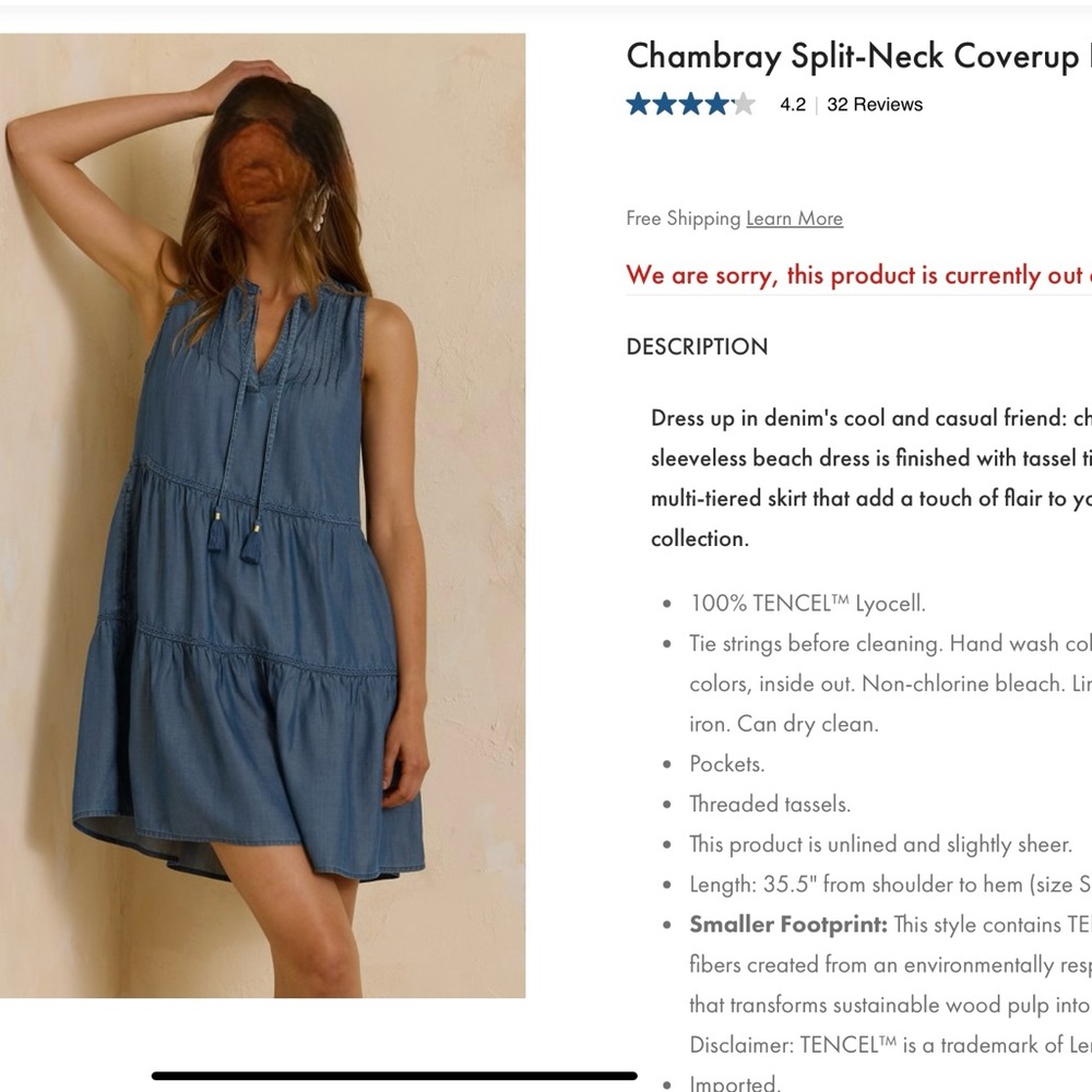 Tommy Bahama Chambray Split-Neck Sleeveless Dress